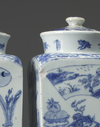A Pair of Blue and White Square Jars with Cover