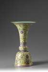 A Chinese yellow-ground famille rose vase, Gu