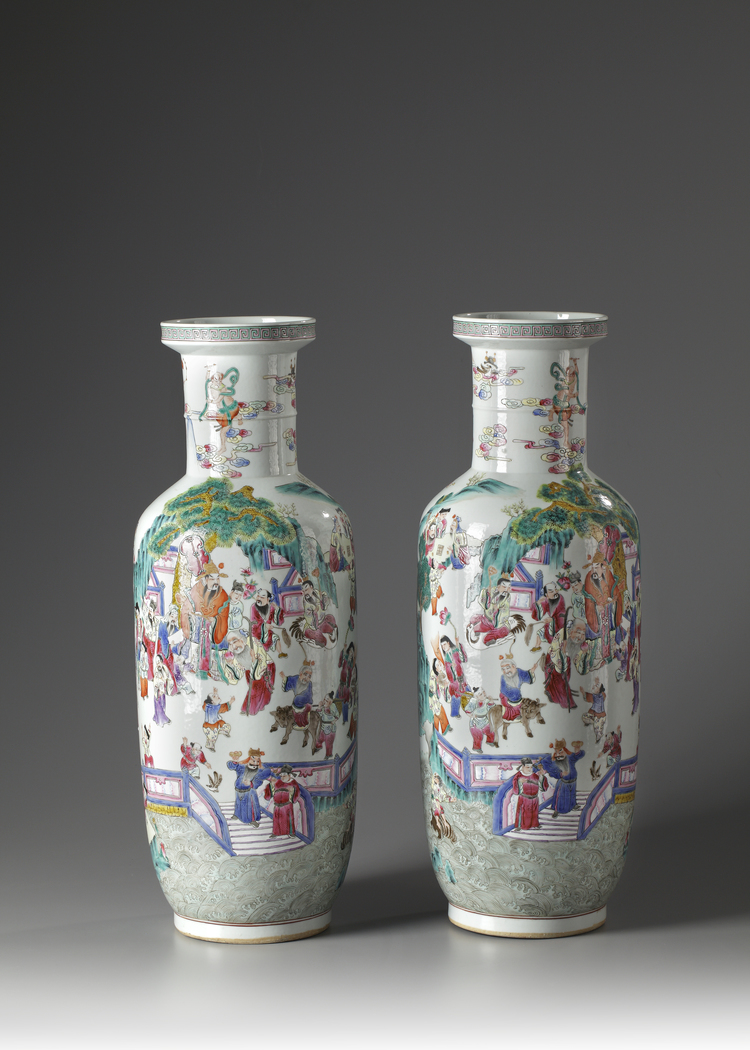 A Pair of Famille Rose Vases