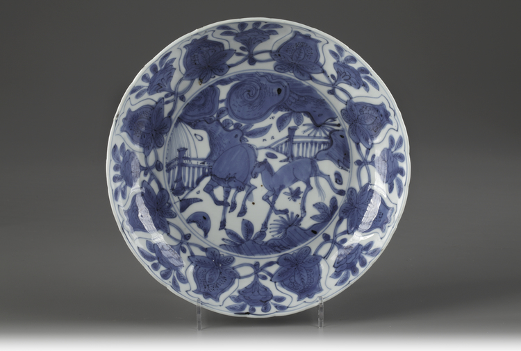 A blue and white dish