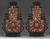 A pair of Chinese hardstone-embellished hardwood-veneered double-gourd-shaped wall panels