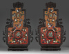 A pair of Chinese hardstone-embellished hardwood-veneered double-gourd-shaped wall panels