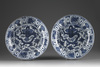 Two Blue and White Kraak Porcelain Dragon Chargers