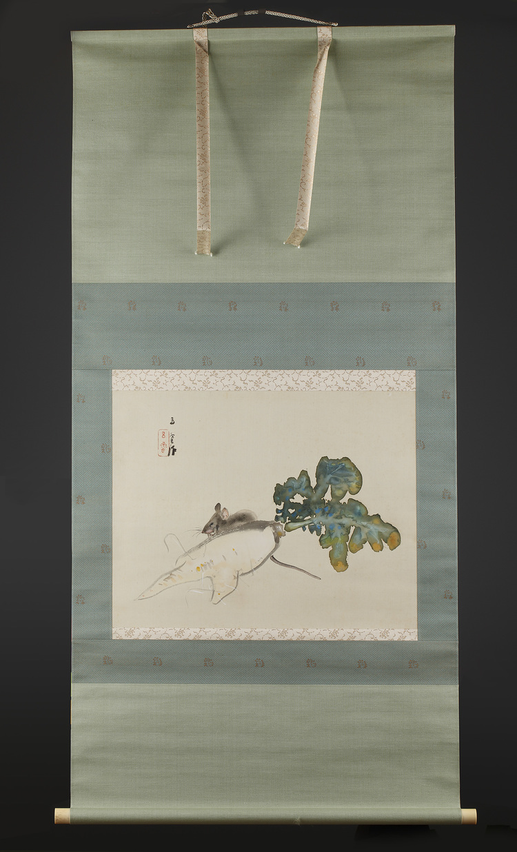 A Painting of a Rat and Daikon by Nishimura, Goun 西村 五雲 (1877 - 1938)