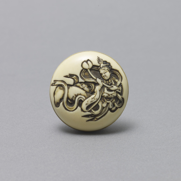 Two Part Ivory Manju Netsuke with Tennin