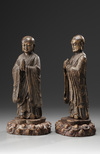 A Pair of Chinese Wood Figures of Ananda and Kasyapa