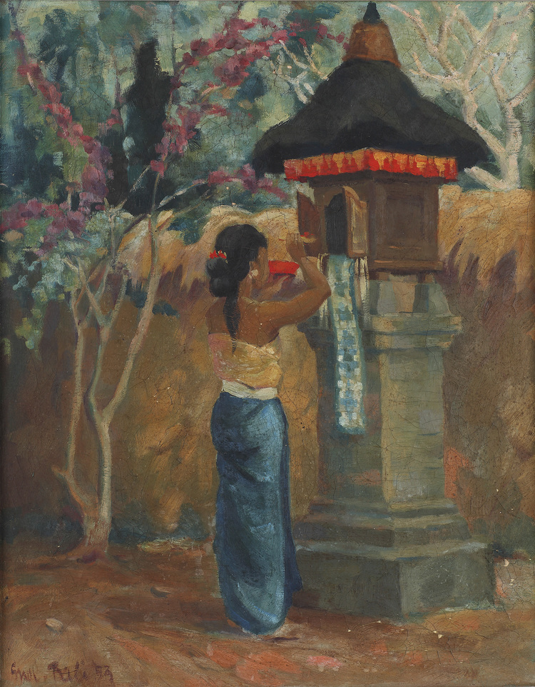 Han Snel (1925-1998) 'A woman making an offering'