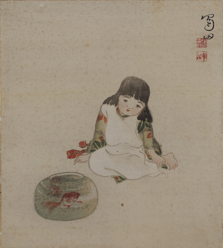 A LITTLE GIRL AND HER GOLDFISH BOWL,TAISHO-SHOWA PERIOD