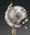 AN OTTOMAN SILVER, NIELLOED AND ENGRAVED GLOBE CLOCK BEARING THE TUGHRA OF SULTAN ABDULHAMID II TURKEY, 19TH CENTURY