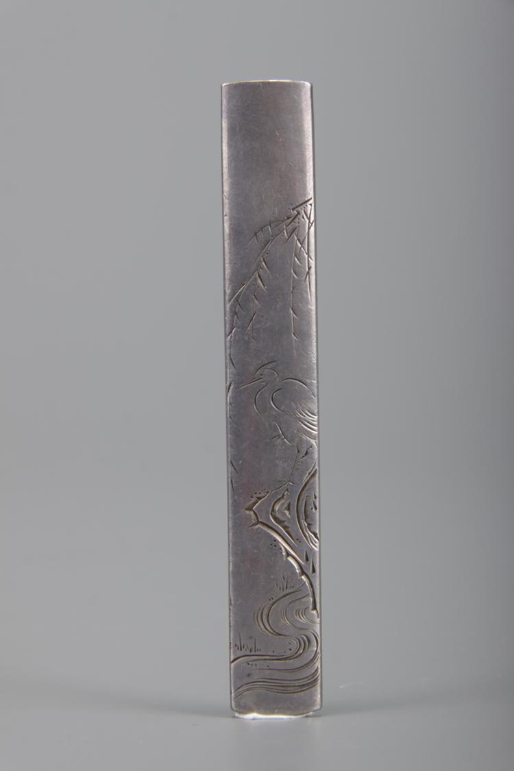 Silver Katakiri-bori Kozuka, with a Heron