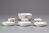 A Lowestoft bowl and three cups and saucers