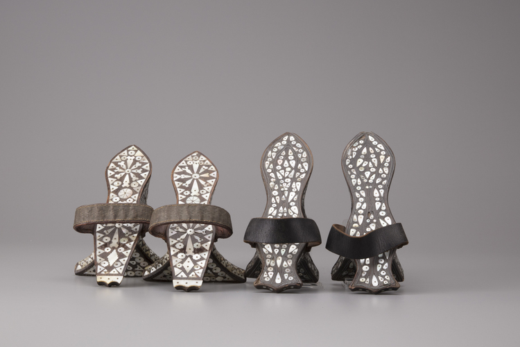 Two pairs of mother-of-pearl hammam shoes
