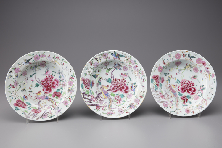 Three famille rose plates