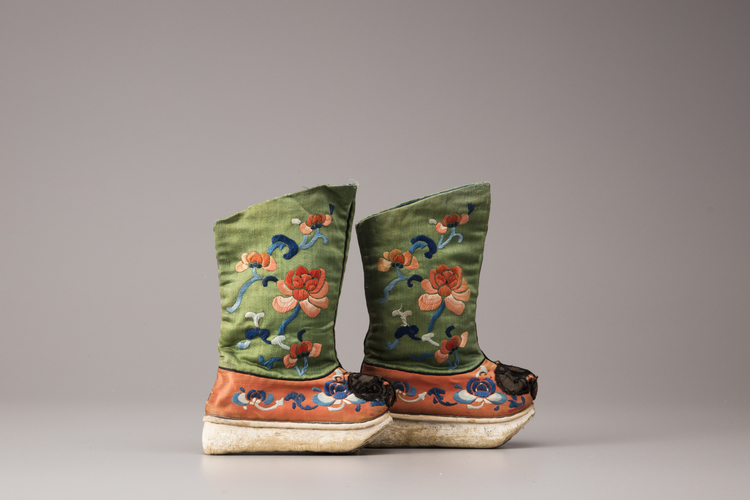 A pair of silk embroidered Chinese boots for young boys