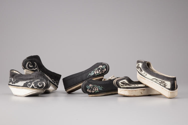 Three pairs of Chinese Manchu shoes.