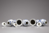 Five blue and white porcelain vases