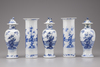 Five blue and white porcelain vases