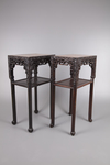 A pair of Chinese hardwood side-tables with marble top