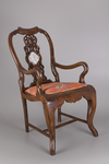 A pair of Chinese hardwood chairs with marble backrest