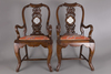 A pair of Chinese hardwood chairs with marble backrest