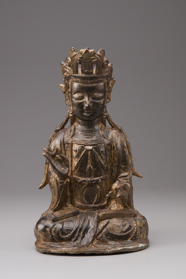 A Chinese gilt bronze seated figure of Guanyin