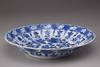 A blue and white porcelain plate with floral decorations
