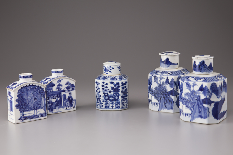 Five Chinese porcelain tea caddies