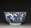 A large blue and white 'floral' bowl