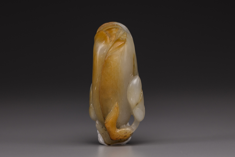 A white and russet jade magnolia carving