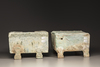 Two green-glazed pottery money boxes