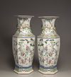 A pair of hexagonal famille rose vases