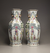 A pair of hexagonal famille rose vases