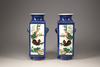 A pair of powder-blue-ground famille verte square-section vases, cong