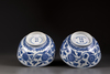 A pair of blue and white 'floral' bowls