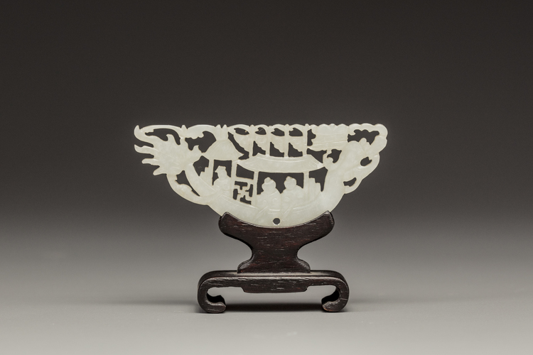A white jade 'dragonboat' plaque