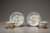 Two pairs of café-au-lait-ground famille verte cups and saucers