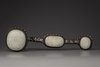 A white jade and mother-of-pearl inlaid wood ruyi sceptre