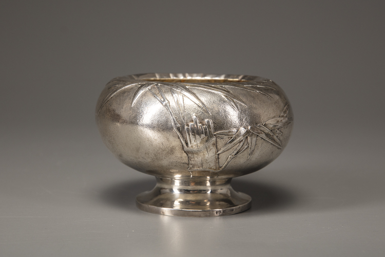 A Chinese export silver 'bamboo' stem bowl