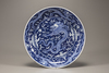 A blue and white 'dragon' dish