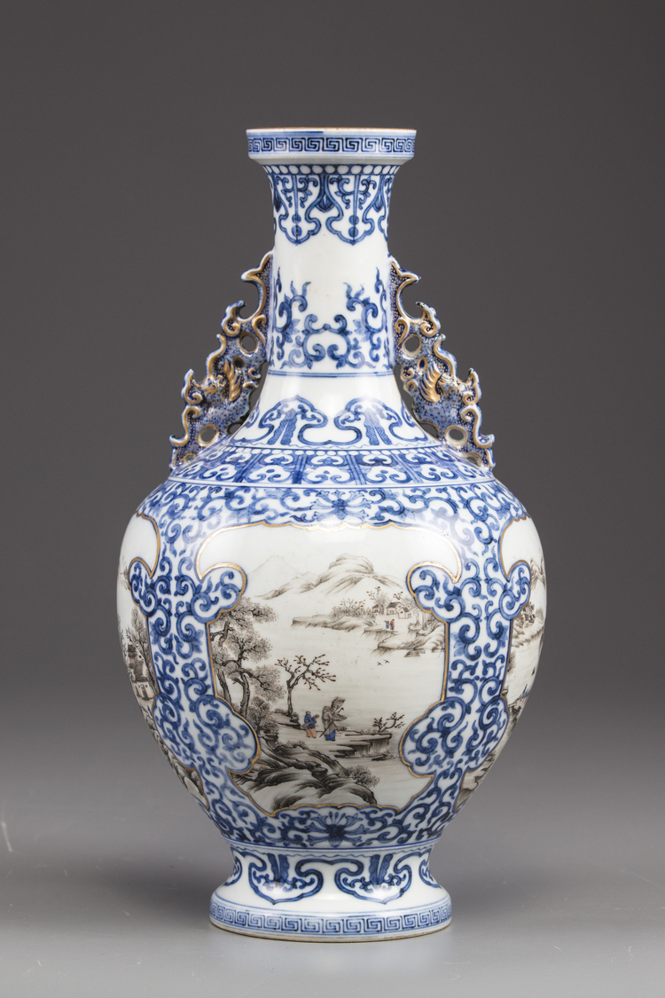 A Chinese blue and white baluster vase