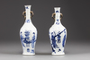 Two similar moulded Chinese blue and white twin-handled vases