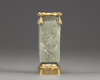 A gilt-bronze mounted Chinese celadon jade vase, cong