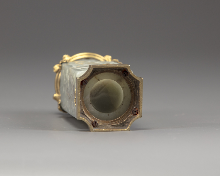 A giltbronze mounted Chinese celadon jade vase, cong