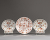 A Chinese rouge-de-fer plate and a pair of Chinese imari moulded shell-shaped plates