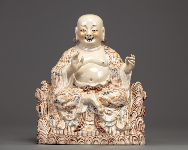 A CHINESE ENAMELLED FIGURE OF HESHENG BUDAI
