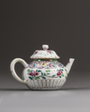 A small Chinese famille rose moulded teapot and cover