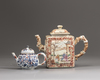 A small Chinese Imari lobed teapot and cover & a square-section famille rose teapot and cover