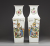 Two Chinese famille rose square-section vases