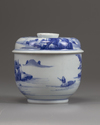 A Chinese Kangxi-style blue and white pot and cover