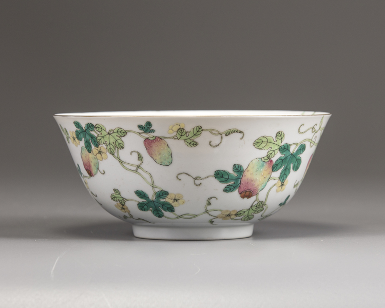 A Chinese famille rose 'butterfly and bitter melon' bowl